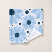 ブルーレトロスタイルデイジーとダークブルーのドット バスタオルセット (ウォッシュタオル)