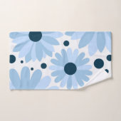 ブルーレトロスタイルデイジーとダークブルーのドット バスタオルセット (ハンドタオル)