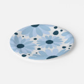 ブルーレトロスタイルデイジーとダークブルーのドット ペーパープレート (アングル)