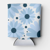ブルーレトロスタイルデイジーとダークブルーのドット 缶クーラー (正面)