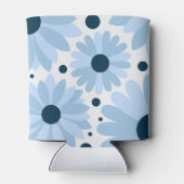 ブルーレトロスタイルデイジーとダークブルーのドット 缶クーラー (裏面)