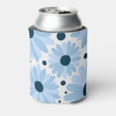 ブルーレトロスタイルデイジーとダークブルーのドット 缶クーラー (缶裏面)