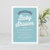 ブルーレトロタイポグラフィスクラシッククリプトBaby Shower I 招待状 (スタンド正面)