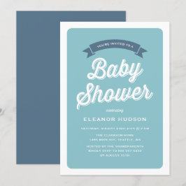 ブルーレトロタイポグラフィスクラシッククリプトBaby Shower I 招待状