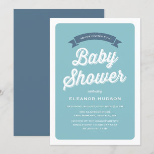 ブルーレトロタイポグラフィスクラシッククリプトBaby Shower I 招待状
