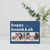 ブルーレトロタイポグラフィハッピーハヌッカフ2枚 シーズンポストカード (スタンド正面)