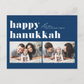 ブルーレトロタイポグラフィハッピーハヌッカフ2枚 シーズンポストカード (正面)