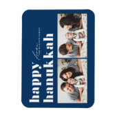 ブルーレトロタイポグラフィハッピーハヌッカフ2枚 マグネット (縦)