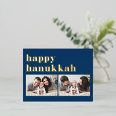 ブルーレトロタイポグラフィハッピーハヌッカフ2枚 箔シーズンポストカード (立ち正面)