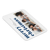 ブルーレトロタイポグラフィメリークリスマスツーフォト マグネット (右側)