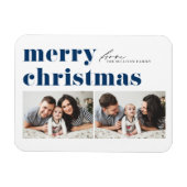 ブルーレトロタイポグラフィメリークリスマスツーフォト マグネット (横)