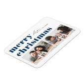 ブルーレトロタイポグラフィメリークリスマスツーフォト マグネット (左側)