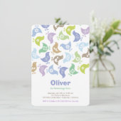 ブルーレトロチクスチャイルドバースデーパーティー招待状 招待状 (スタンド正面)