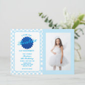 ブルーレトロドールフォト誕生日 招待状 (スタンド正面)