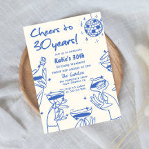 ブルーレトロハンドドローファンキード30歳の誕生日