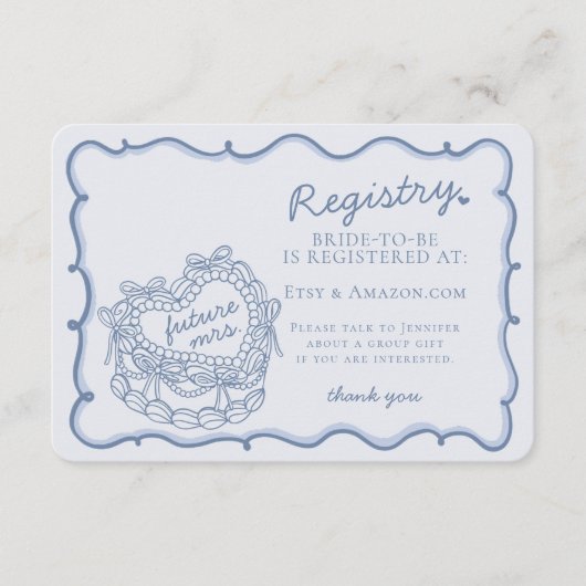 ブルーレトロハートコケットケーキレジストリの挿入 エンクロージャーカード (正面)