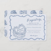 ブルーレトロハートコケットケーキレジストリの挿入 エンクロージャーカード (正面/裏面)
