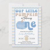 ブルーレトロパンプキン誕生日招待状 招待状 (正面)