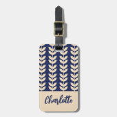 ブルーレトロビーリーフパターンモノグラム ラゲッジタグ (正面縦)