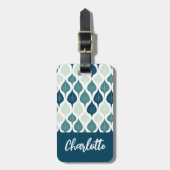 ブルーレトロビーリーフパターンモノグラム ラゲッジタグ (正面縦)