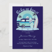 ブルーレトロベビーオンボードサマーベビーシャワー 招待状 (正面)