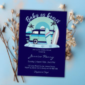 ブルーレトロベビーオンボードサマーベビーシャワー 招待状