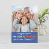 ブルーレトロホリデーフォトカード |垂直 招待状 (スタンド正面)