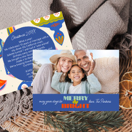 ブルーレトロホリデーフォトカード |水平 招待状