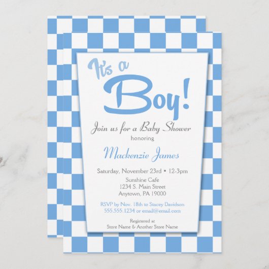 ブルーレトロボーイ50sヴィンテージベビーシャワー招待状 招待状 (正面/裏面)