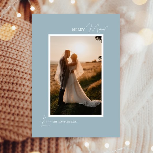 ブルーレトロボーホミニマルメリーリスト結婚したポートレート シーズンカード