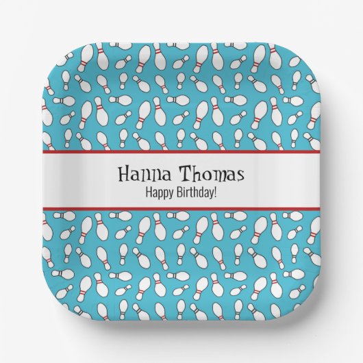 ブルーレトロボーリングテーマ誕生日 ペーパープレート (正面)