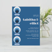 ブルーレトロミッドセンチュリー結婚フローラ 招待状 (スタンド正面)