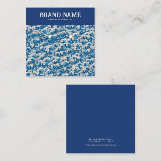 ブルーレトロモダン波形イヤリング表示カード スクエア名刺 (正面/裏面)