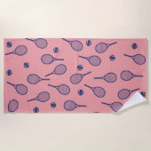 ブルーレトロラケットボールパタン ビーチタオル (正面)