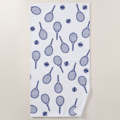 ブルーレトロラケットボールパタン ビーチタオル (正面)