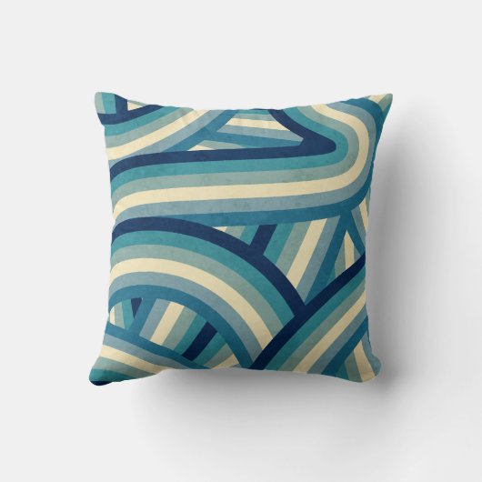 ブルーレトロレインボーストライプズ模様 クッション (裏面)