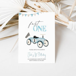 ブルーレトロレースカーライドオン誕生日招待状 招待状