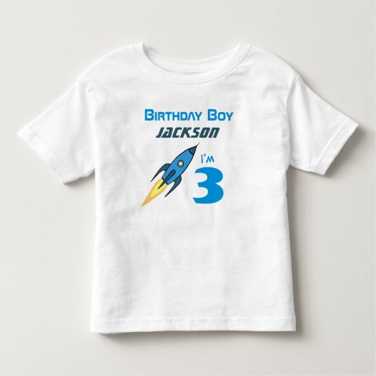 ブルーレトロロケットシップパーソナライズされた誕生日ボーイ トドラーTシャツ (正面)