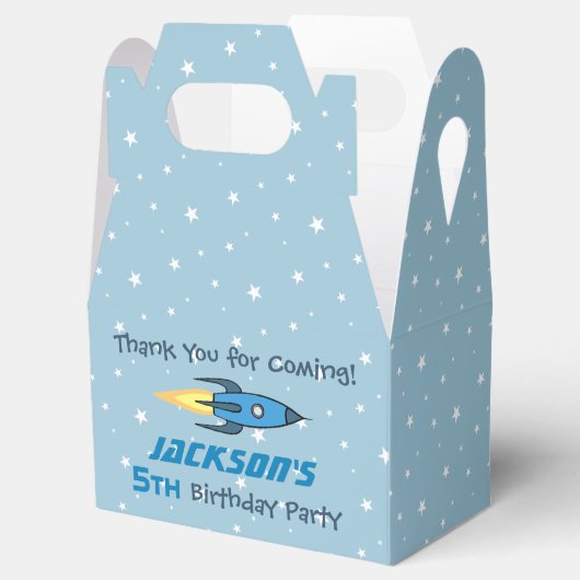 ブルーレトロロケットシップパーソナライズされた誕生日ボーイ フェイバーボックス (オープン)