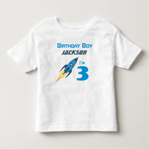 ブルーレトロロケット船パーソナライズされた誕生日ボーイ トドラーTシャツ