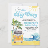 ブルーレトロヴァンウェーブサーフザビッグワンバースデー 招待状 (正面)