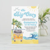 ブルーレトロヴァンウェーブサーフザビッグワンバースデー 招待状 (スタンド正面)