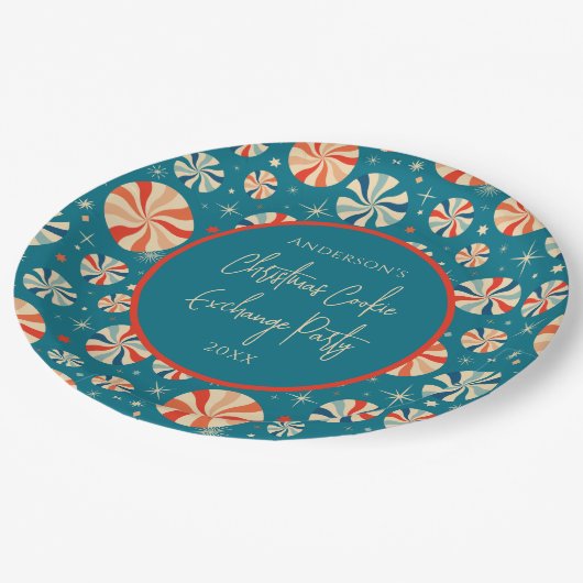 ブルーレトロヴィンテージクリスマスクッキー交換 ペーパープレート (アングル)