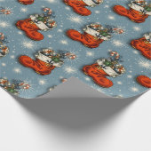 ブルーレトロヴィンテージクリスマスサンタブーツ ラッピングペーパー (角)