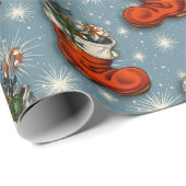 ブルーレトロヴィンテージクリスマスサンタブーツ ラッピングペーパー (ロールコーナー)
