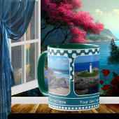 ブルーレトロ水玉模様あなたの写真マグカップ ツートーンマグカップ