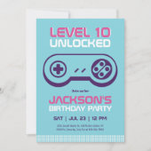 ブルーレベルアンロックゲーマーボーイ誕生日招待状 招待状 (正面)