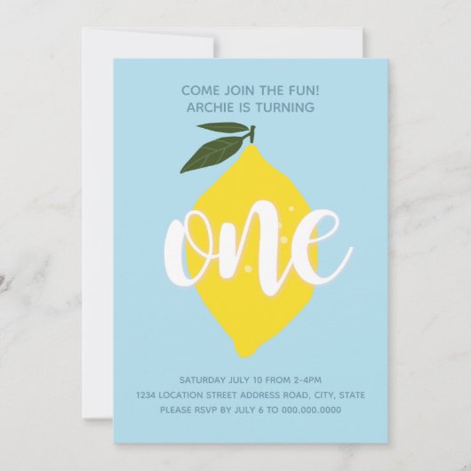 ブルーレモネードファースト誕生日招待状 招待状 (正面)