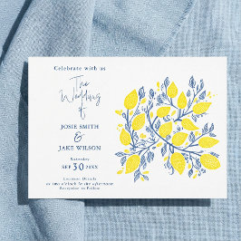 ブルーレモンとイエローレモンのつる植物結婚ズ 招待状