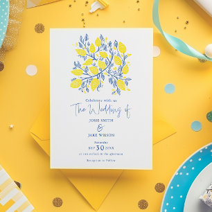 ブルーレモンとイエローレモンのつる植物結婚式招待状 招待状